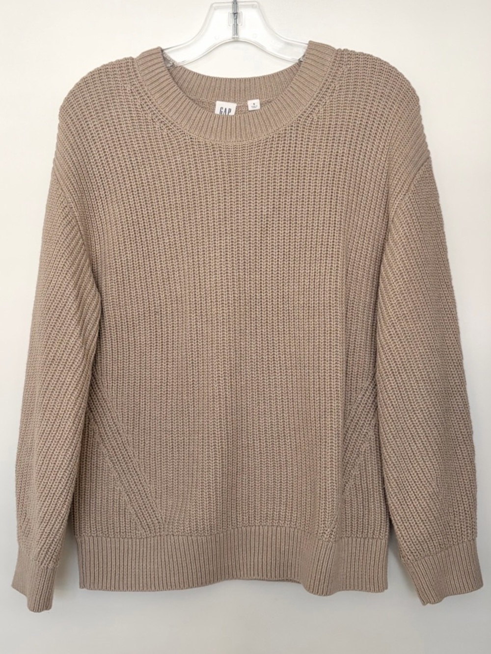 GAP Chunky Knit Sweater Tan Beige Crewneck Cozy Pullover Size Small